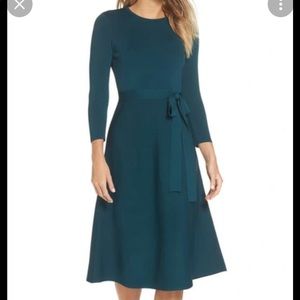 Eliza J Fit & Flare Sweater Dress in Spruce size XS